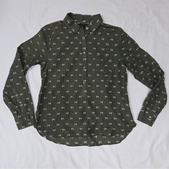 J. Crew Green Blouse with Dog Print - Picture 2 of 12